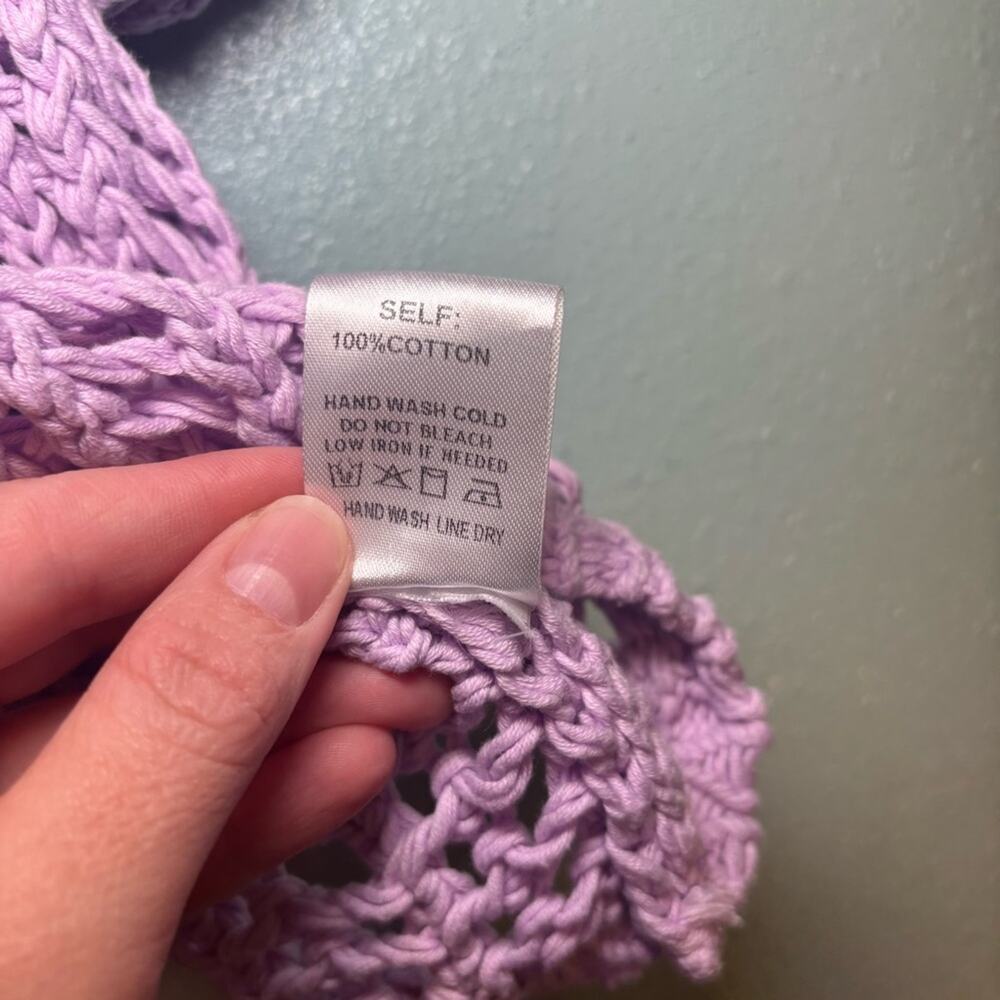 Aaron & Amber Lilac Open Knit Short Sleeve Cropped Sweater – Size Small - Picture 5 of 8